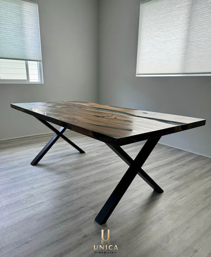 Custom Order Clear Epoxy Dinner Table, 200x100 cm Epoxy Resin Walnut Dining Table, Resin Walnut Dinner Table